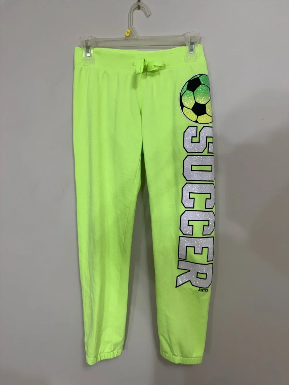 Justice Girls Size 12 Neon Lime Green Soccer Joggers Soft Perfect Condition